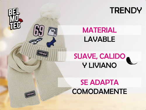 Set Bufanda Gorro Niños Invierno Abrigo Cuello Lana Pompón