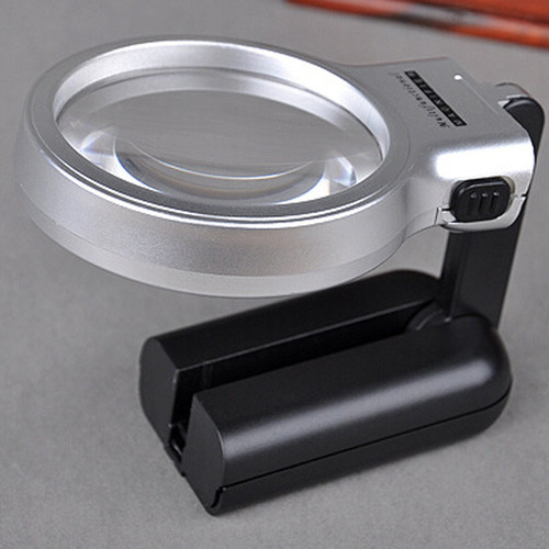 16x30mm Soporte Plegable Joyería Lupa + 2 Led Luz