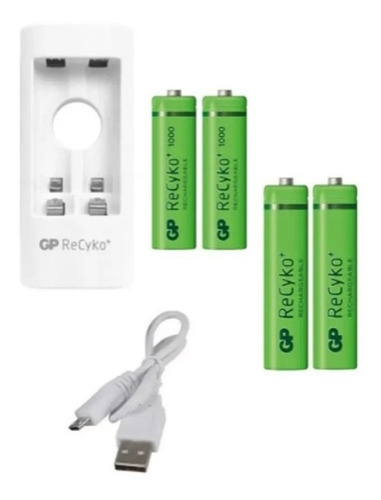 Imagen 2 de 4 de Cargador 2 Pila Recargable Gp + 2 Aaa 650mah + 2 Aa 1000mah