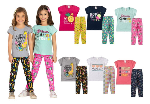 Kit 6 Peças Infantil Juvenil Feminino Camiseta + Legging