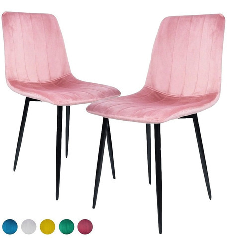 Set 2 Sillas Eames Tapizado Terciopelo Vintage Comedor Sala Color de la estructura de la silla Negro Color del asiento Rosa