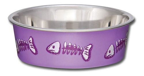 Comedero Acero Gato Loving Pets Fish Skeleton Morado