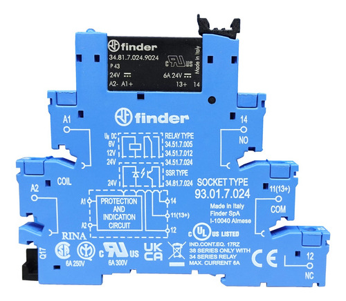 Relevador Ssr Finder De 24 Vdc, 6 Amper, Con Base De Montaje