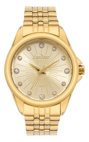 Relógio Condor Feminino Dourado Com Cristais Copc21jkb/4d Cor Do Fundo Dourado-claro
