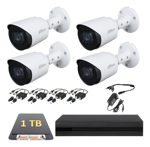 Kit Cctv Dahua 4 Cámaras Microfono 2mp 1tb Dvr 8 Baluns