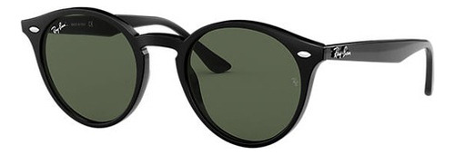 Óculos de sol Ray-Ban Round RB2180 Large armação de propionato cor polished black, lente green de plástico clássica, haste polished black de propionato