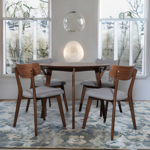 Juego Comedor Nogal Terra 4 Sillas Mesa 100cm Tapiz Gris