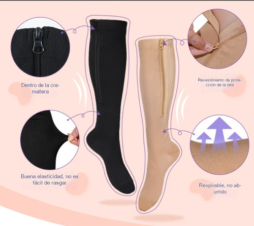 Medias Compresion 2 Pares Cremallera 15-25 Extragrandes