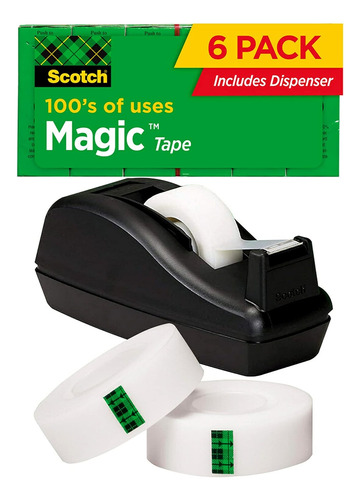 Scotch Magic Tape  6 Rollos Con Dispensador  Numerosas Aplic