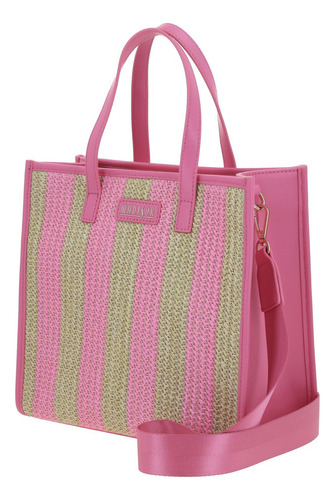 Bolso Satchel De Rafia Madison Chenson Md25010-p Dama Acabado De Los Herrajes Oro Color Rosa Correa De Hombro Rosa