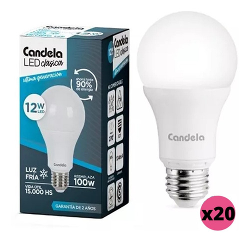 Set 20 Lámparas Foco Led 12w Luz Fría E27 Equivale 100w 