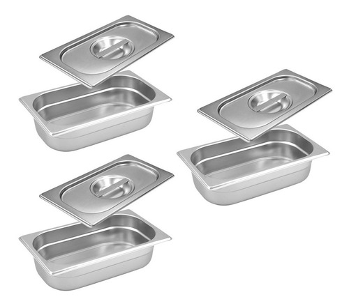 Conjunto 3 Cubas Gastronomica Inox Gn 1/3x65mm E 3 Tampas