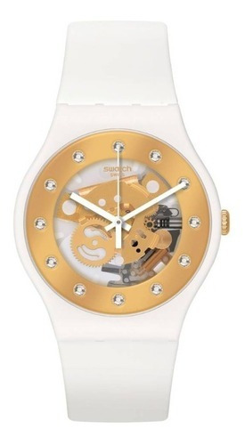 Reloj SWATCH SUNRAY GLAM SO29W105-S14 SUIZO CRISTALES MUJER HOMBRE BLANCO Y DORADO