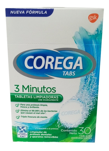 Limpiador De Prótesis Dentales Corega Tabs 30 Tabletas
