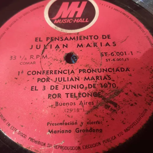 Sin Tapa Disco Julian Marias Pensamiento Conferencia 1970 M0 (Usado)