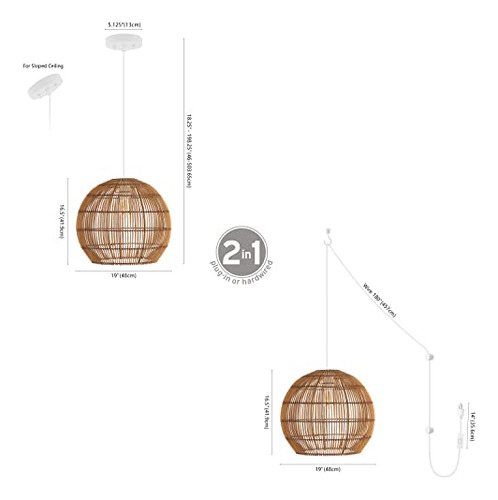 Lámpara Colgante Ratán Andromeda 48cm Ajustable Comedor Sala