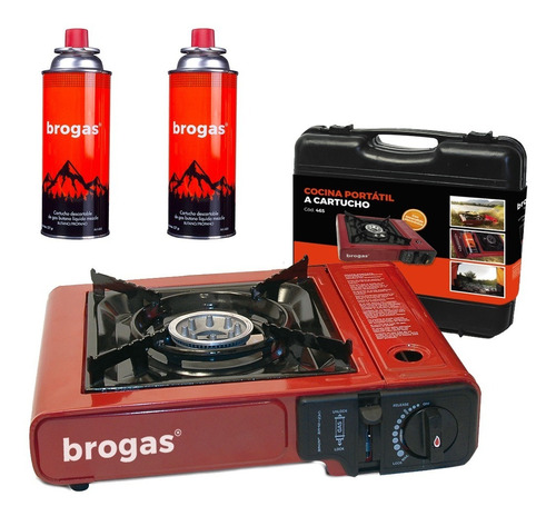 Anafe Camping Brogas + 2 Cartucho Butano Portátil Cocina 