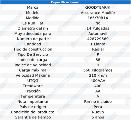 Goodyear 185/70r14 Assurance Maxlife 88h