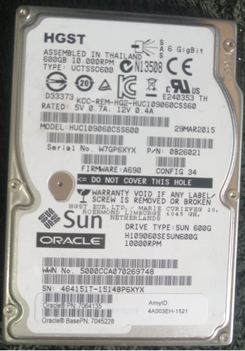 Discos Duros Hgst Sun Oracle Sas Servidor 2.5 De 600 Gigas