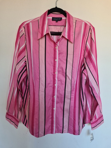 Camisa Mujer Rayas Rosa Manga Larga Algodón Talla 2xl 