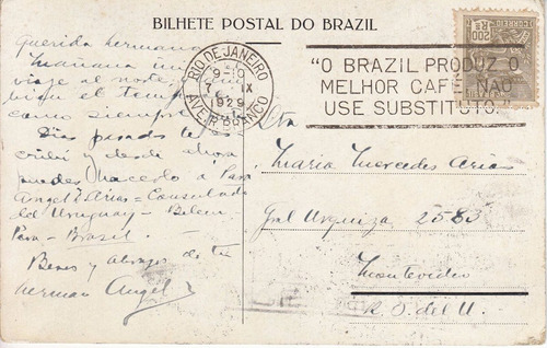 1929 Postal Funicular Rio Con Matasellos Sobre Cafe Brasil