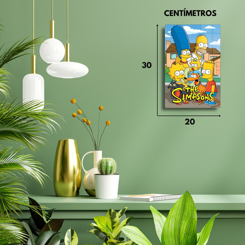 Colección Cuadro Los Simpson Metálico + Soporte Magnet 20x30 Familia Simpson