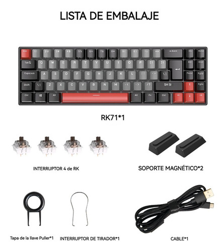 P Teclado Mecânico Sem Fio Rk Royal Kludge Rk71 2.4g