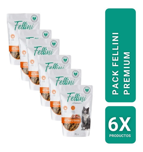 Pack 6 Alimento Humedo Gatos Mix Atun Y Salmon 85gr Fellini