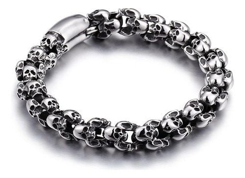 Pulseras Largas Punk De Calavera Para Hombre, Cadena De Esla