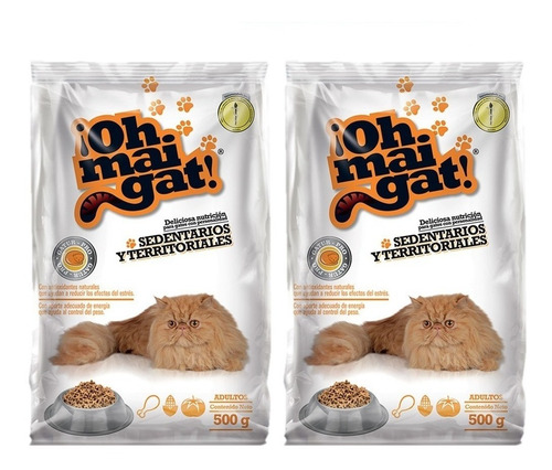Imagen 2 de 2 de Alimento Para Gatos Oh Mai Gat 500gr Sedentarios X2 Uds