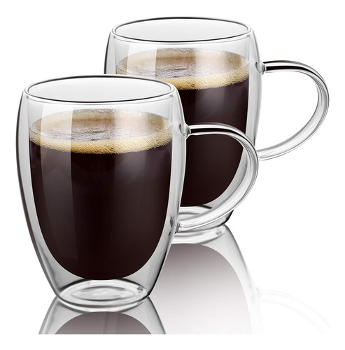 Taza De Vidrio Doble Pared Con Asa 250ml - Pack * 2 Uds.