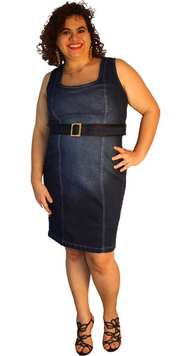 Vestido Jeans Strech Aline Stone Blue Tubinho Pespb 