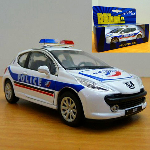 Peugeot 207 Police 1/38 Welly Diecast 11 Cm. Nuevo Con Caja