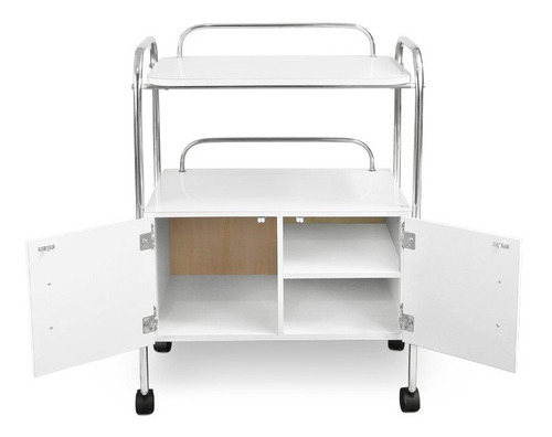 Mesa Auxiliar Útil Para Spa De 2 Charolas Con Puertas Color Blanco
