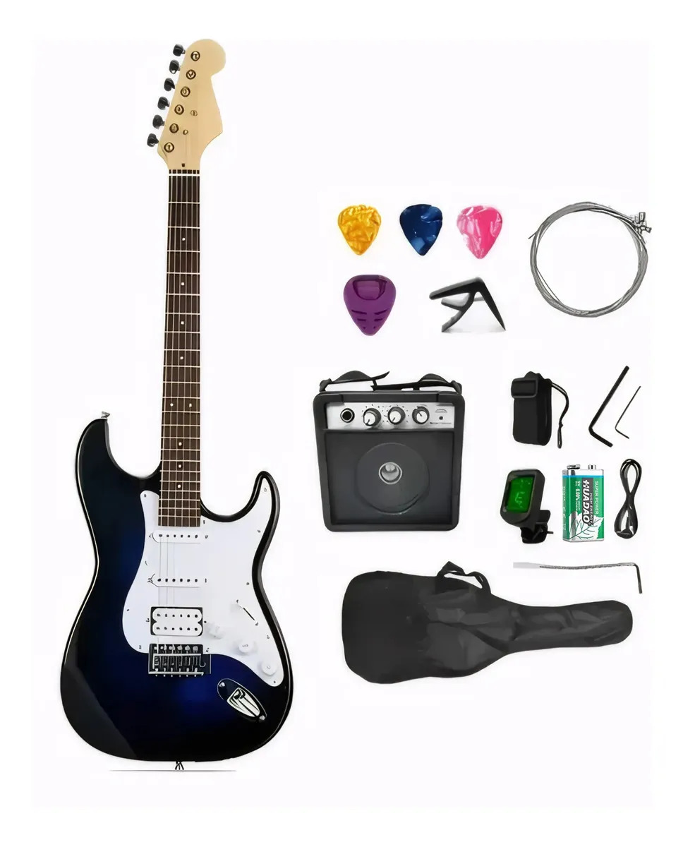 Guitarra Eléctrica Con 18 Accesorios Y 5w Amplificador Diestro Azul