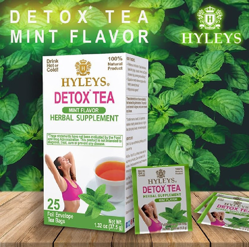 Hyleys Detox Tea Para Limpeza - Chá Verde Com Hortelã, Gengi