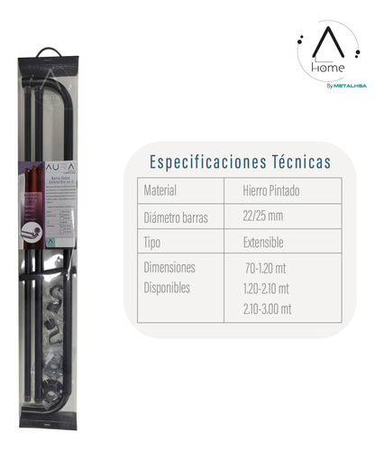 Set Extensible Doble Curvo De 210 A 300 Cm Y 22/25 Mm Negro