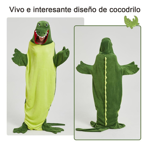 Manta Cocodrilo Con Capucha Franela Suave Y Acogedora