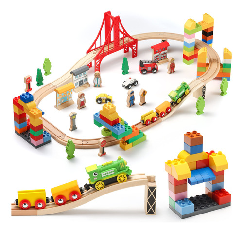 Sainsmart Jr. Juego De Tren De Madera Con Tren Motorizado Y.