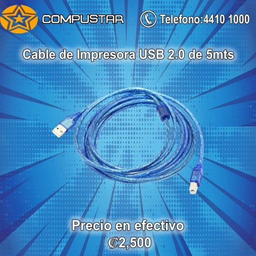 Cable De Impresora Usb 2.0 De 5mts