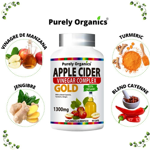 Imagen 3 de 8 de Vinagre De Manzana Gold 100% Organico 90 Capsulas