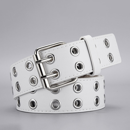 Cinturón Unisex De Piel Con Doble Hebilla Estilo Punk
