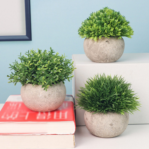 Paquete De Macetas Mini Plantas Artificiales Hierba Verde Fa