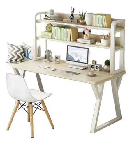 Escritorio Computador Con Estanteria Madera Clara