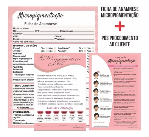 Ficha Anamnese Micropigmentação + Cuidados Cliente em Promoção na