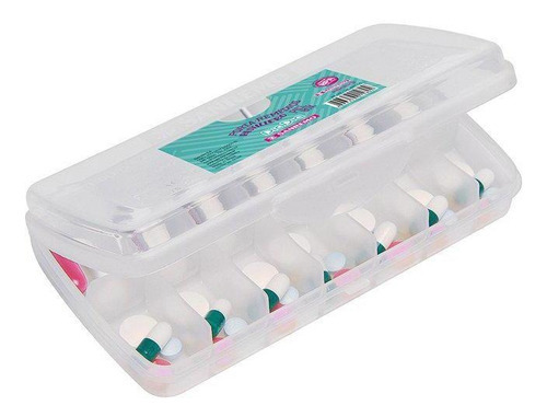Porta medicamentos de plástico para uso nocturno y diurno.