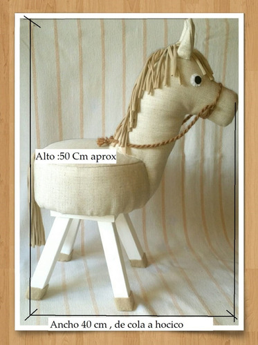 Banquito De Madera Con Caballito De Tela De Tapicería 50 Cm