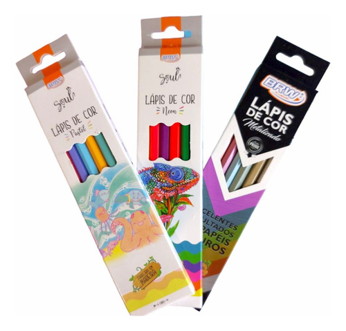 Lapices Largos Colores 6 Pastel + 6 Metal + 6 Neon Brw 