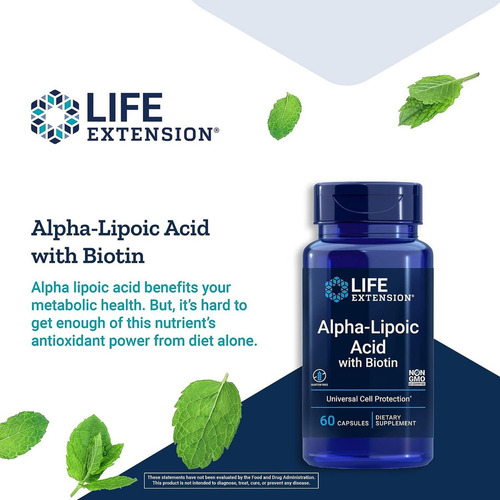 Life Extension, Ácido alfa-lipóico com biotina, 60 cápsulas Sfn Flavor, sem sabor