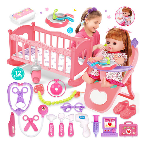 Cuna De Muñeca Bebe De Juguete Niñas Regalo Navidad 14
